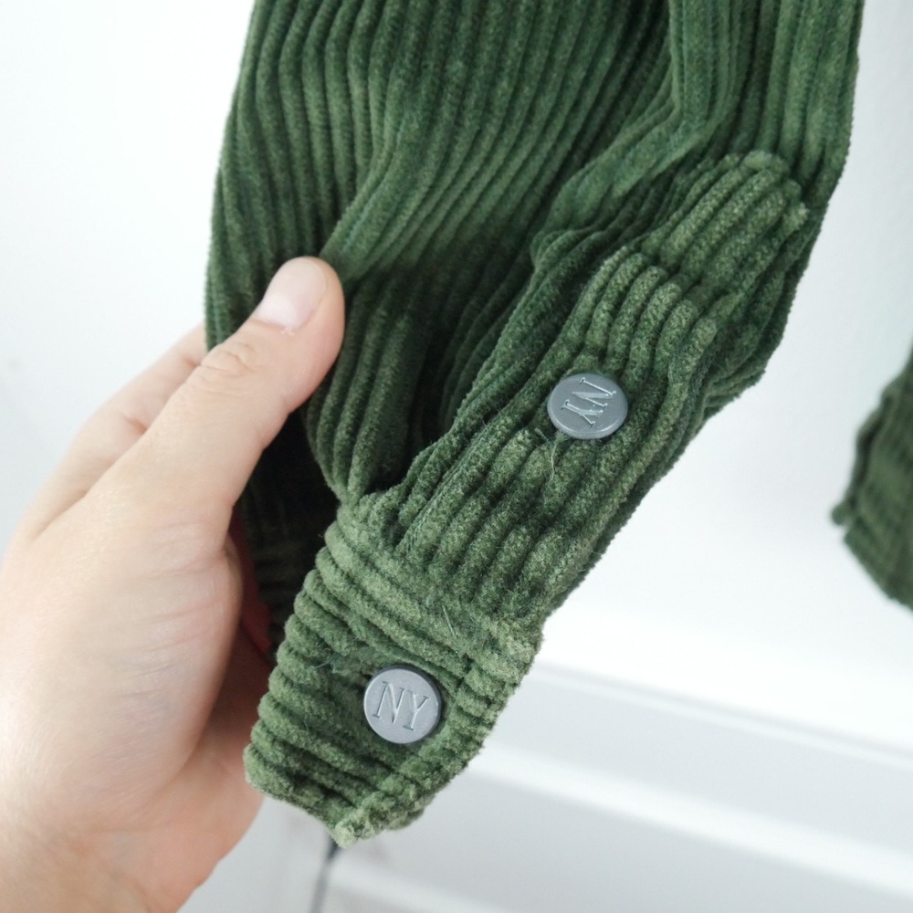 Vintage Medium Shacket Wide Wale Corduroy Olive Green 90s Y2K Grunge Utility - Picture 7 of 7